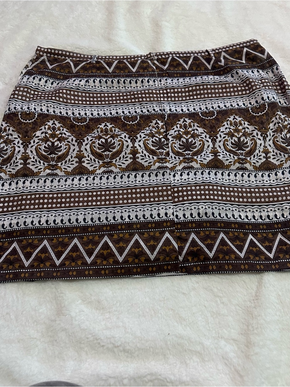 Brown Printed Mini Skirt with Ethnic Stripe Pattern